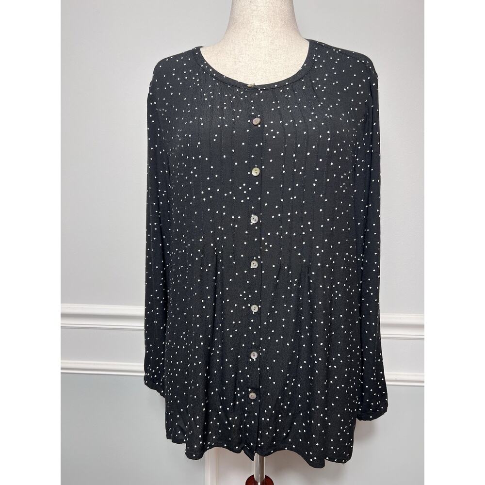 J Jill (L) Blouse-Pintuck Button Front Blouse-Office-Vacation-White Squares-Work